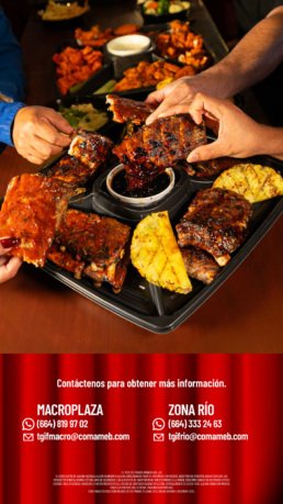 Menú de Charolas para Fiestas de TGI Fridays Tijuana. Paquetes de Costillas, Alitas Buffalo y Boneless ideales para 8 personas. Disponibles para llevar, servicio a domicilio y pick-up en sucursales Zona Río y Macroplaza.