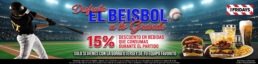 Promoci&oacute;n de b&eacute;isbol en TGI Fridays Tijuana: 15% de descuento en bebidas con tu gorra o jersey durante el partido.