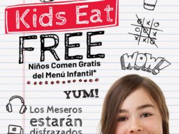 Poster promocional de TGI Fridays Tijuana para el Día del Niño el 30 de abril de 2026. Anuncia que los niñ@s comen gratis del menú infantil por cada adulto que consuma del menú normal en las sucursales de Zona Río y Macroplaza.